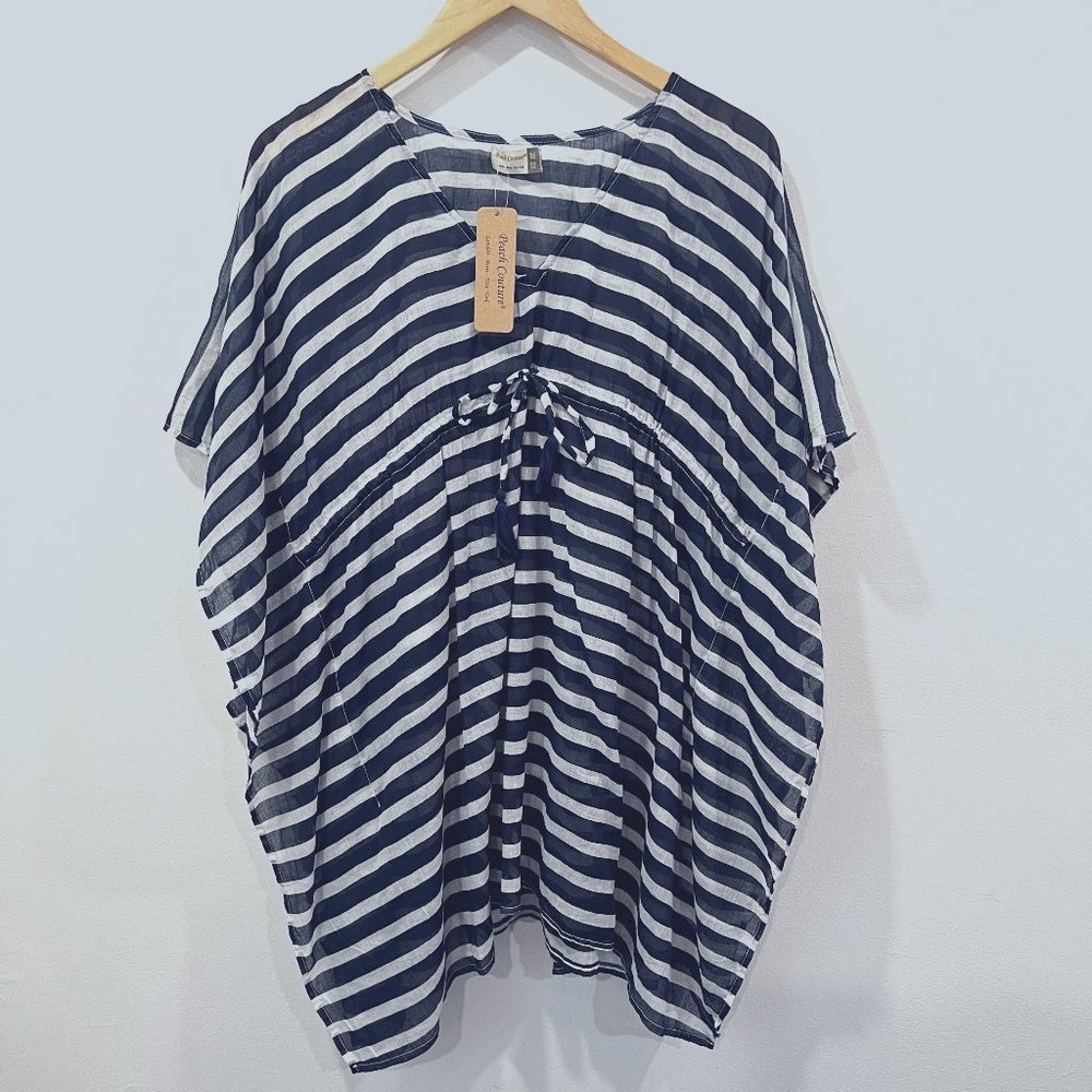 Peach Couture Navy Blue Striped Swim Coverup One Size